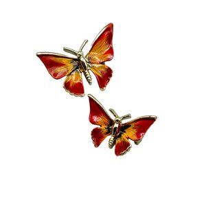 Vintage Butterfly Scatter Pins Set of 2 Orange Enamel Wings Insect Pins